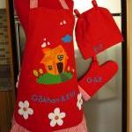 Chef Cap Oven Glove And Double Sided Apron Set..