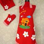 Chef Cap Oven Glove And Double Sided Apron Set..