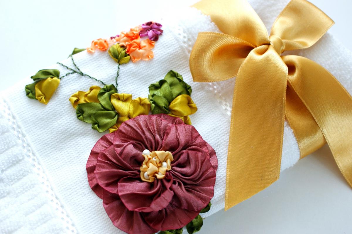 Mothers Days Gift . Ribbon Embroidered Turkish Towel, Kitchen Towel, Mini Towel